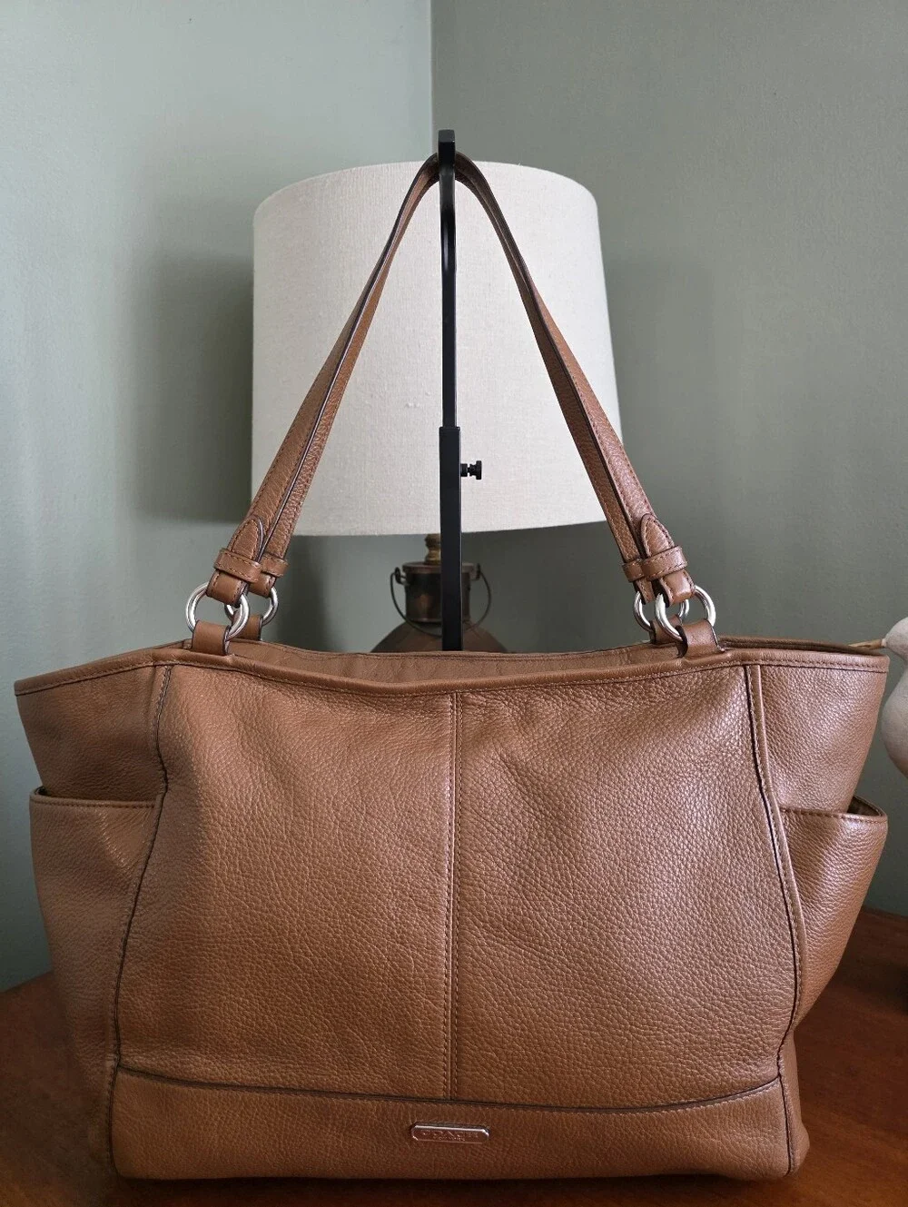 Coach Park Carrie F29898 Saddle Tan Pebbled Leather Large Tote Shoulder Bag